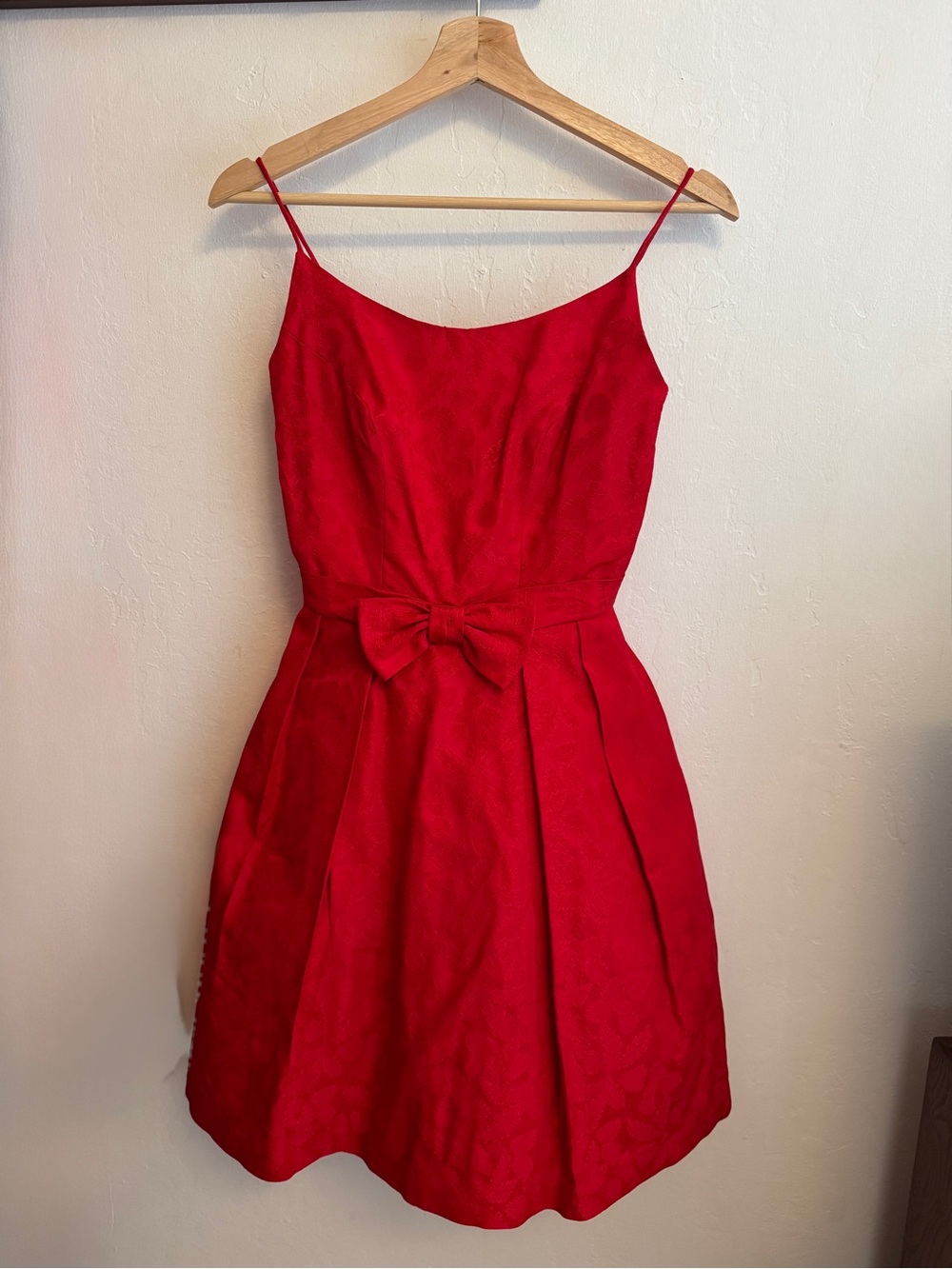 Red Bow-Accent Spaghetti Strap Dress